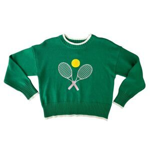 NWT Marled Tennis Graphic Knit Sweater Cotton Green Sz L Neo-Prep Old Money
